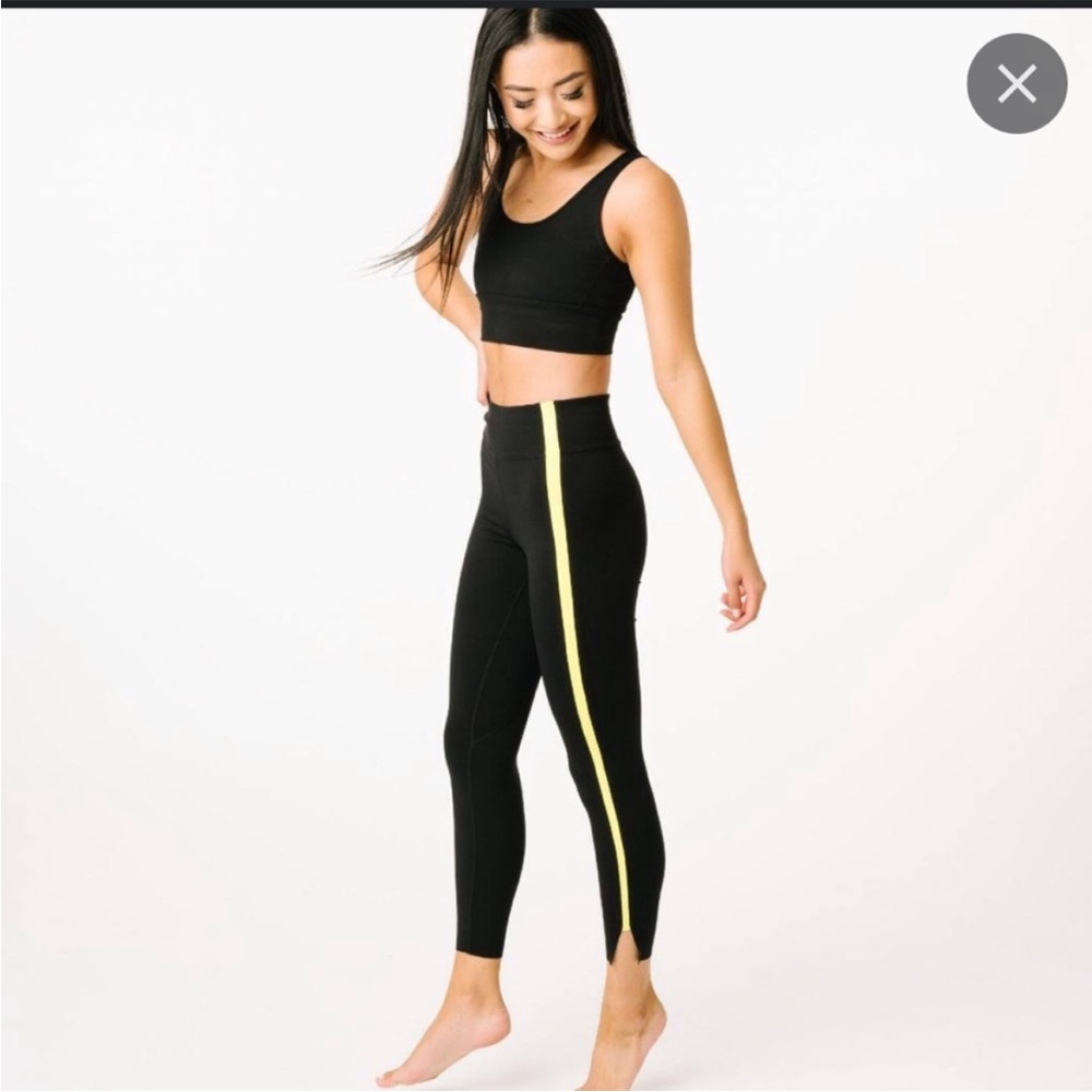 Zyia Black Neon Yellow Tape Luxe Hi-Rise 24” Leggings Sz 8-10